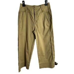 Sundance Wide Leg Cropped Pants Au Courant Cotton Linen Blend Brown Khaki Sz 6